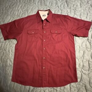 Lee Red Men's Sz L Short Sleeve Button Up Shirt Retro Work Wear Cotton Pockets